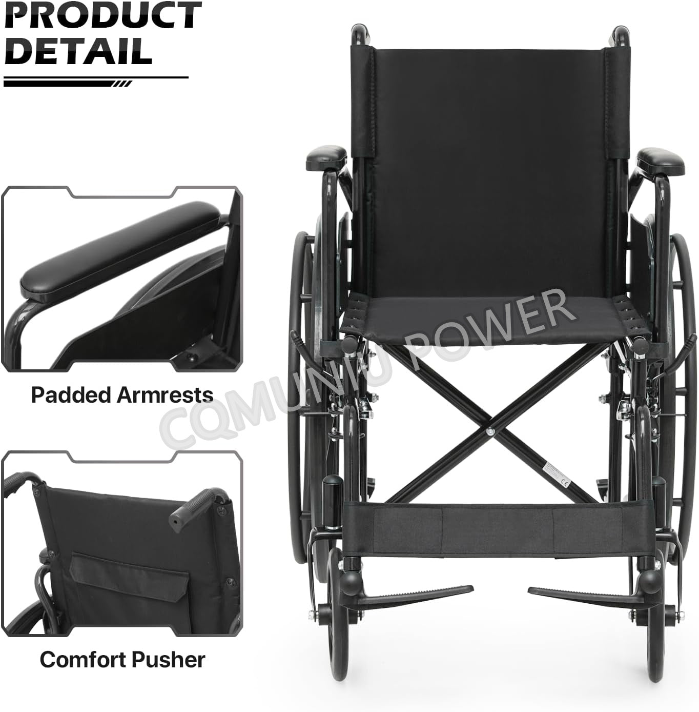 MN1011 Self Propelled Manual Wheelchairs Light Heavy Duty Folding Steel Manual Wheel Chair
