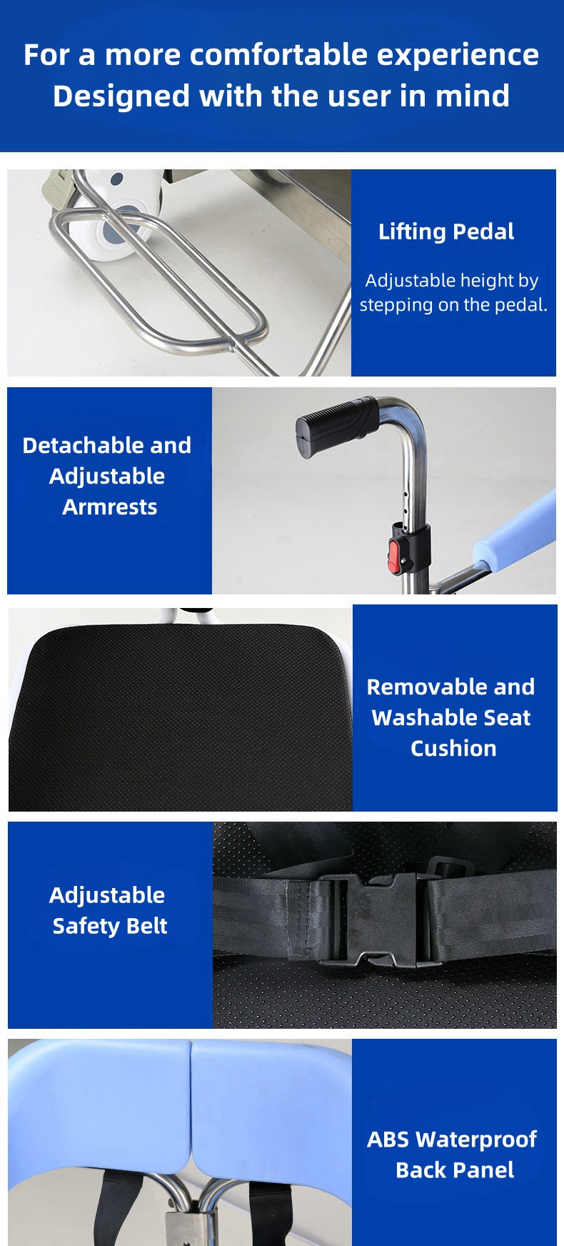 MN260 Waterproof Stainless Steel Hydraulic Patient Lifting Transfer Chair Elderly