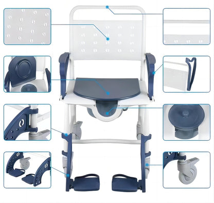 MN-8088B Heavy Duty Patent Plastic Lightweight 3-in-1 Folding Portable Commode Shower Chair Wheelchair Bath Chair