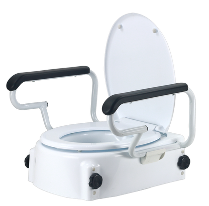 MN-7060H Portable Raised Toilet Seat 400LB Adjustable Height (5/10/15cm) Handle Elderly Disabled Bath