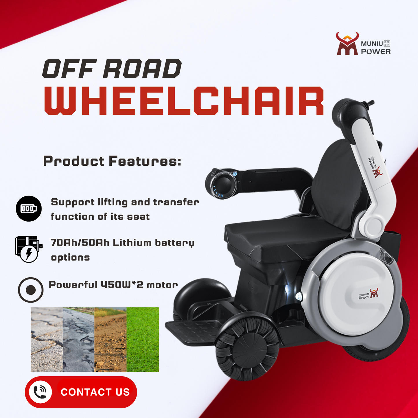MN-LB01 70Ah All Terrain 4 Wheel Off Road Handicapped Electric Mobility Scooter Powerful Wheelchair