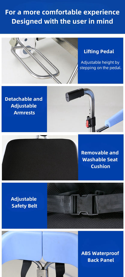 MN260 Waterproof Stainless Steel Hydraulic Patient Lifting Transfer Chair Elderly