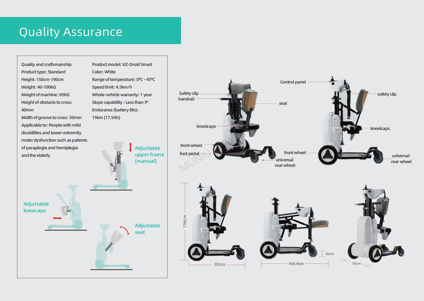 MN-XZ-1 Electric Assisted Standing rehabilitation training Lifting machine standing Aid for Mild Disability Lower Limb Dyskinesia