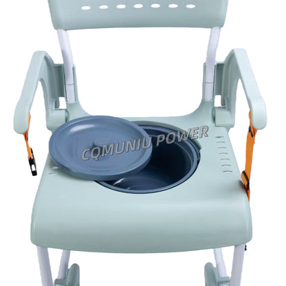 MN8188A MUNIU Plastic Commode Cahir Transfer Shower Chair with Wheels & Safety Belt