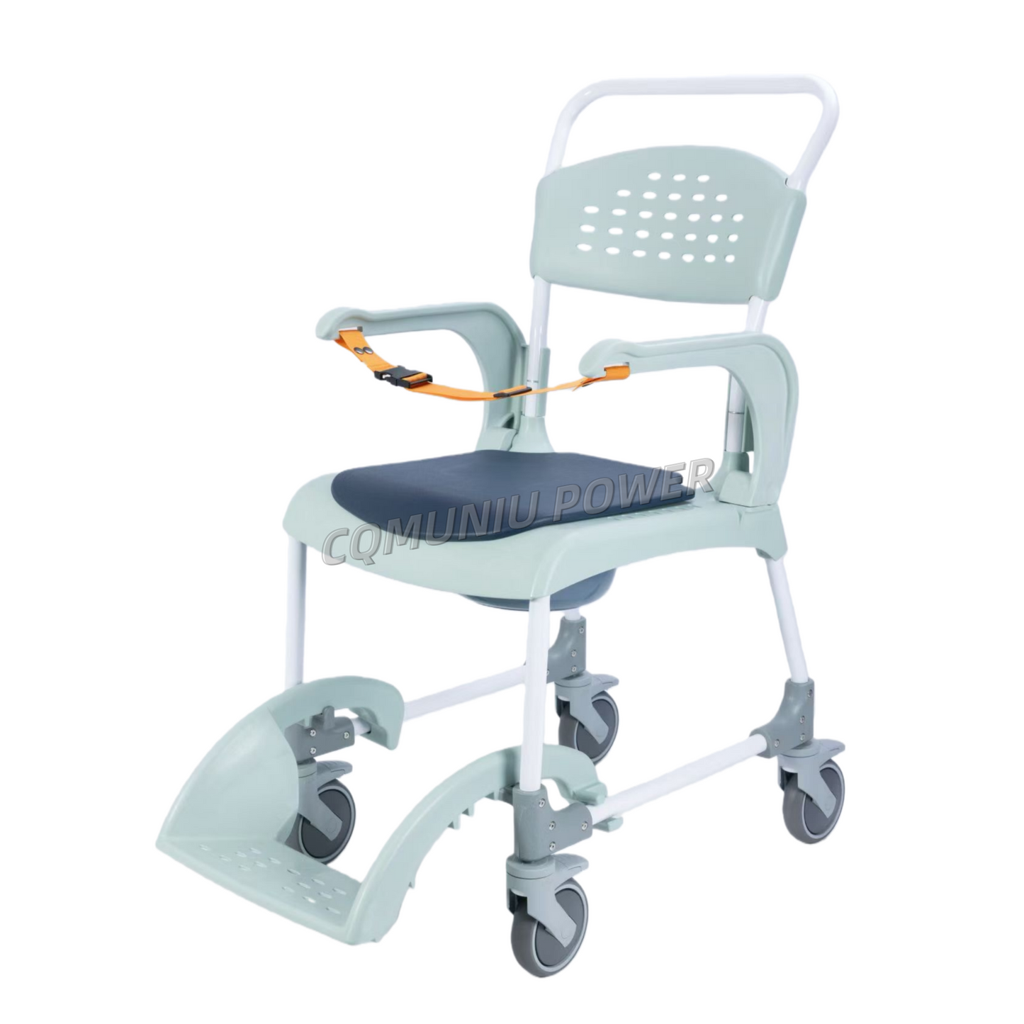 MN8188A MUNIU Plastic Commode Cahir Transfer Shower Chair with Wheels & Safety Belt