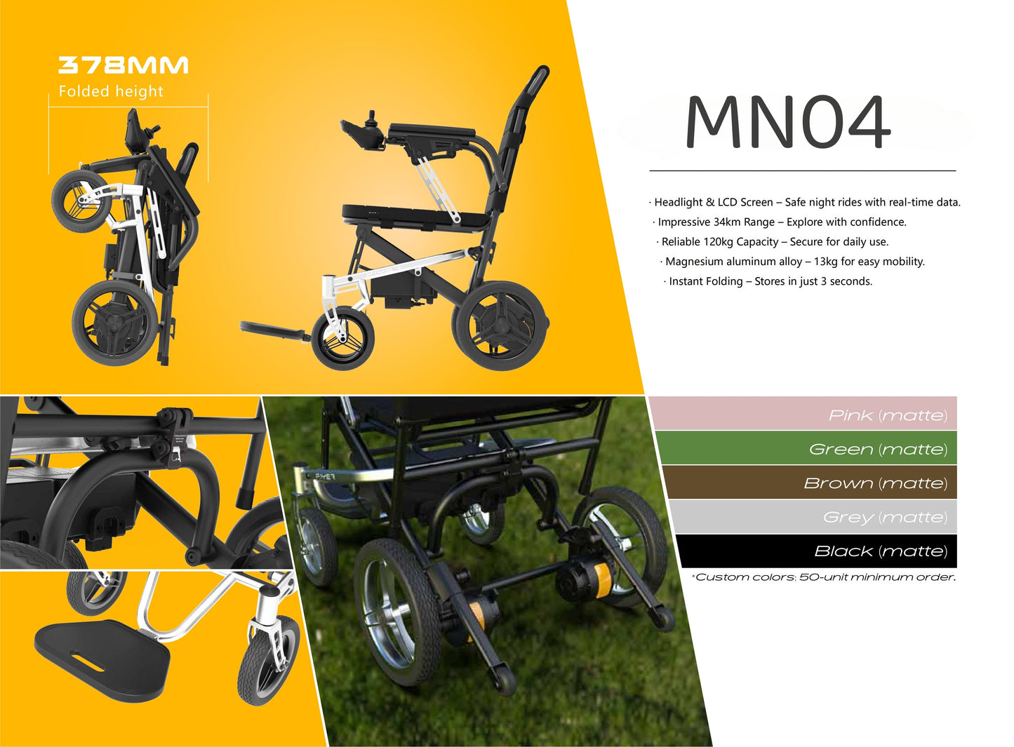 MN04 13KG Lightweight Portable Airline Approval Folding Magnesium Aluminum Electric Wheelchair for Disabled
