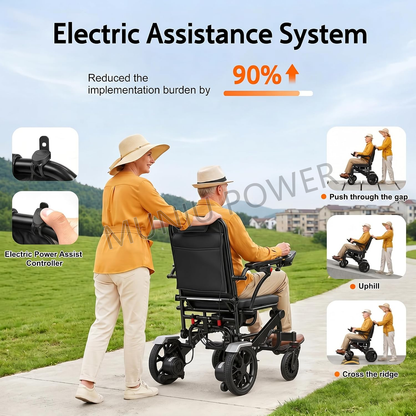 MNTC201 Rehabilitation Caregiving Convnience Push Drive Assistance Lightweight Folding Electric Wheelchair With Power Assist System