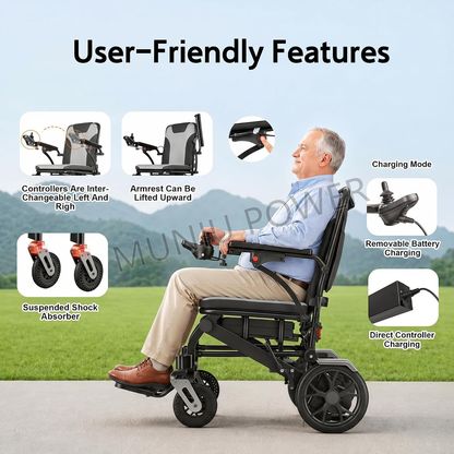 MNTC201 Rehabilitation Caregiving Convnience Push Drive Assistance Lightweight Folding Electric Wheelchair With Power Assist System