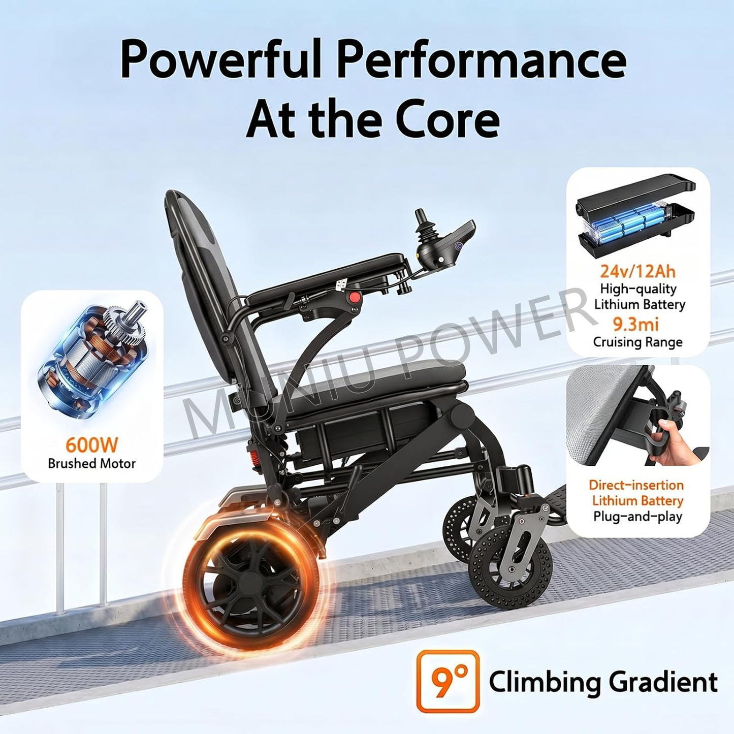 MNTC201 Rehabilitation Caregiving Convnience Push Drive Assistance Lightweight Folding Electric Wheelchair With Power Assist System