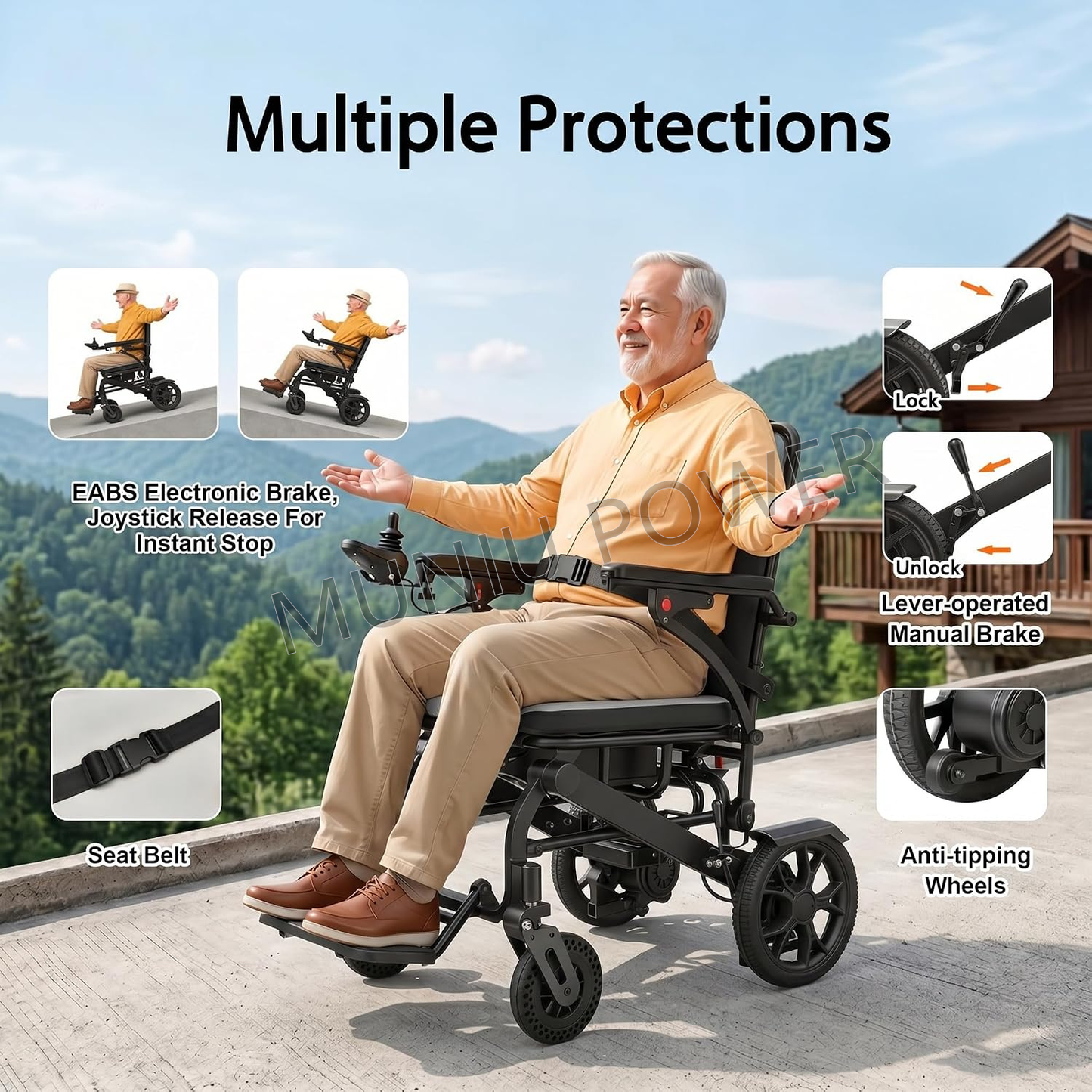 MNTC201 Rehabilitation Caregiving Convnience Push Drive Assistance Lightweight Folding Electric Wheelchair With Power Assist System