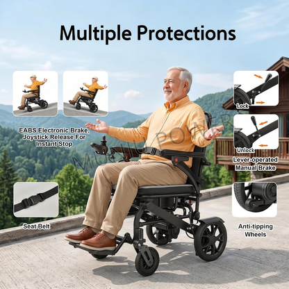 MNTC201 Rehabilitation Caregiving Convnience Push Drive Assistance Lightweight Folding Electric Wheelchair With Power Assist System
