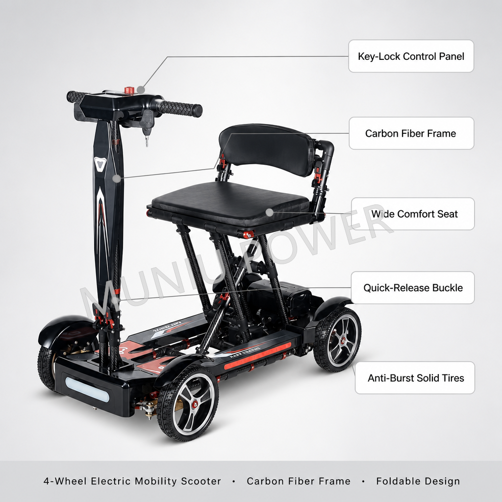 MNW05A Lightweight Folding Handicapped Semi Carbon Fiber Mobility Scooter Elderly Mobility Scooter