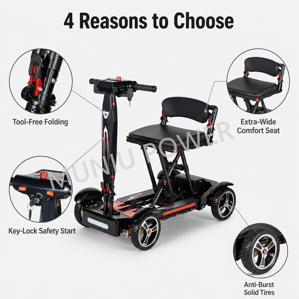 MNW05A Lightweight Folding Handicapped Semi Carbon Fiber Mobility Scooter Elderly Mobility Scooter