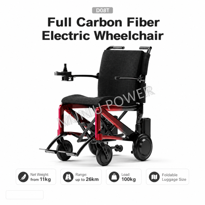MND08T MUNIU Lightweight Carbon Fiber Electric Wheelchair Foldable Portable Power Wheelchair for Adults Travel Use