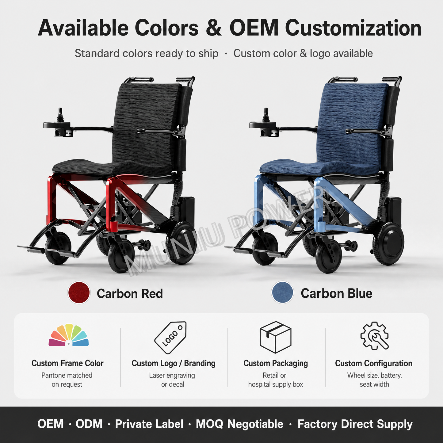 MND08T MUNIU Lightweight Carbon Fiber Electric Wheelchair Foldable Portable Power Wheelchair for Adults Travel Use