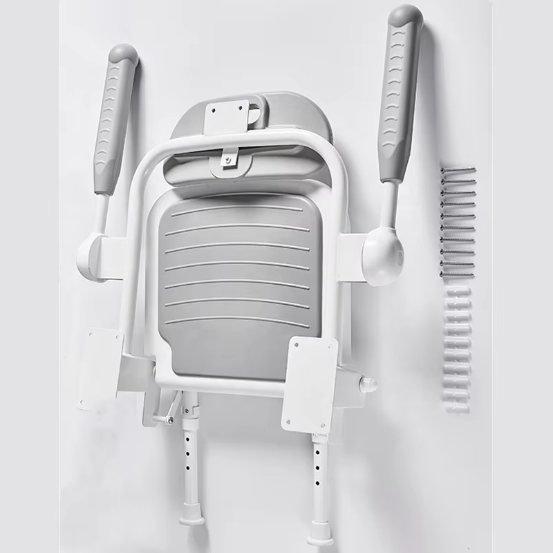 MN129 MUNIU Wall Mounted Foldable Aluminum Alloy Shower Chair with 190KG Load Capacity 42.5-55cm Seat Height for Elderly