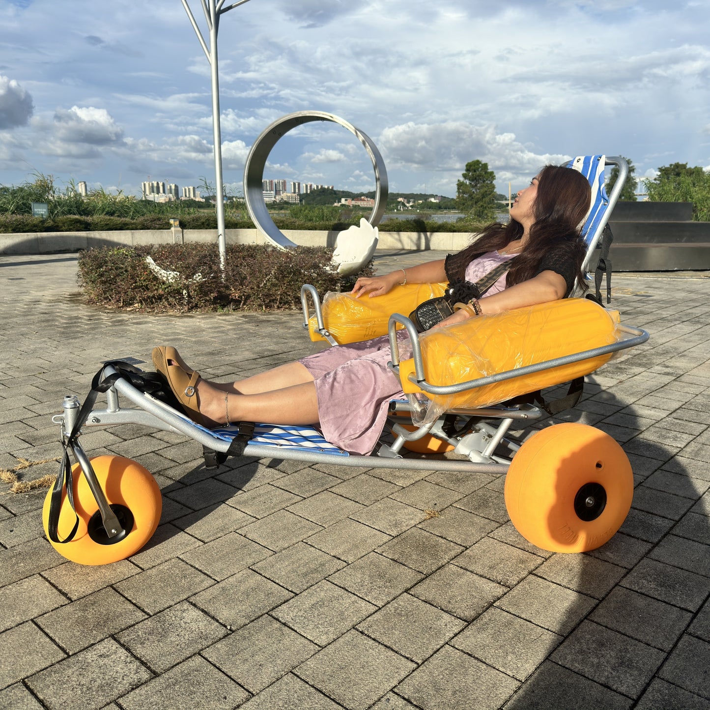 MN-BW01 Motorized Folding Floating Beach Accessible Wheelchairs All Terrain Sand Wheel Chair