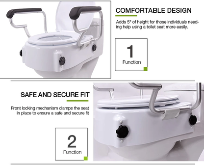 MN-7060H Portable Raised Toilet Seat 400LB Adjustable Height (5/10/15cm) Handle Elderly Disabled Bath