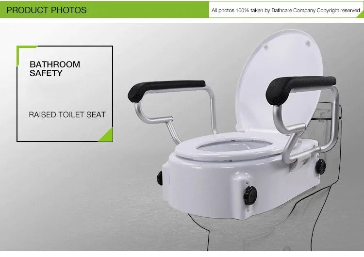 MN-7060H Portable Raised Toilet Seat 400LB Adjustable Height (5/10/15cm) Handle Elderly Disabled Bath