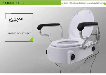 MN-7060H Portable Raised Toilet Seat 400LB Adjustable Height (5/10/15cm) Handle Elderly Disabled Bath